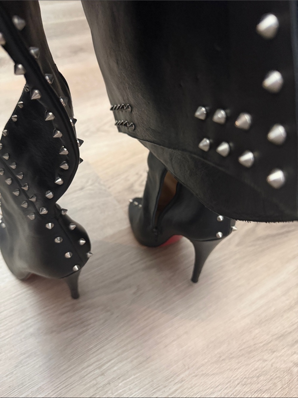 Christian Louboutin Black Studded Over-the-Knee Stiletto Boots Size 7 - Picture 13 of 16